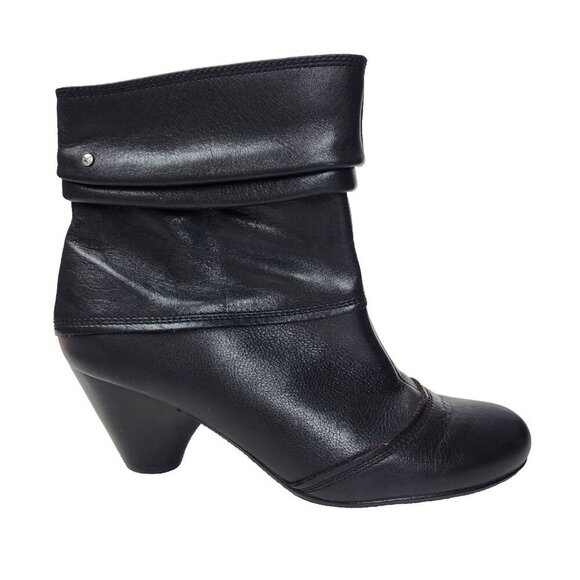 Pikolinos Ankle Boot 7.5 EU 38 Black Scrunch Leather Stacked Heel Side Zip - Picture 1 of 14